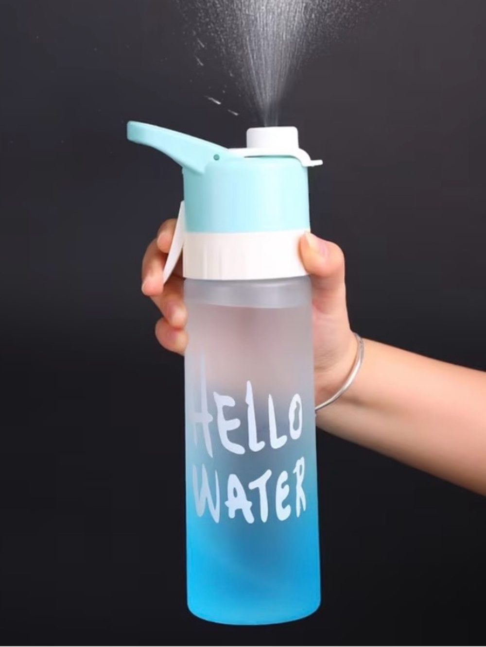 Gradient Color'Hello Water' Water Bottle with Mister 650 ml - Picture 3 of 16
